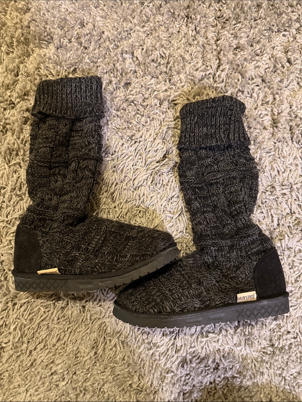 Muk Luks Black and Gray Knit Tall Slipper Boots Size 7